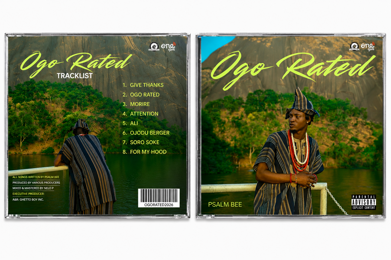 OGO RATED physical CD by Psalm Bee — front jewel-case cover with gold script title and back insert showing the full tracklist